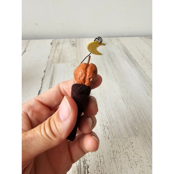 Vtg style‎ pumpkin shabby chic mini ornament Moon Man unique Xmas tree - Picture 5 of 7